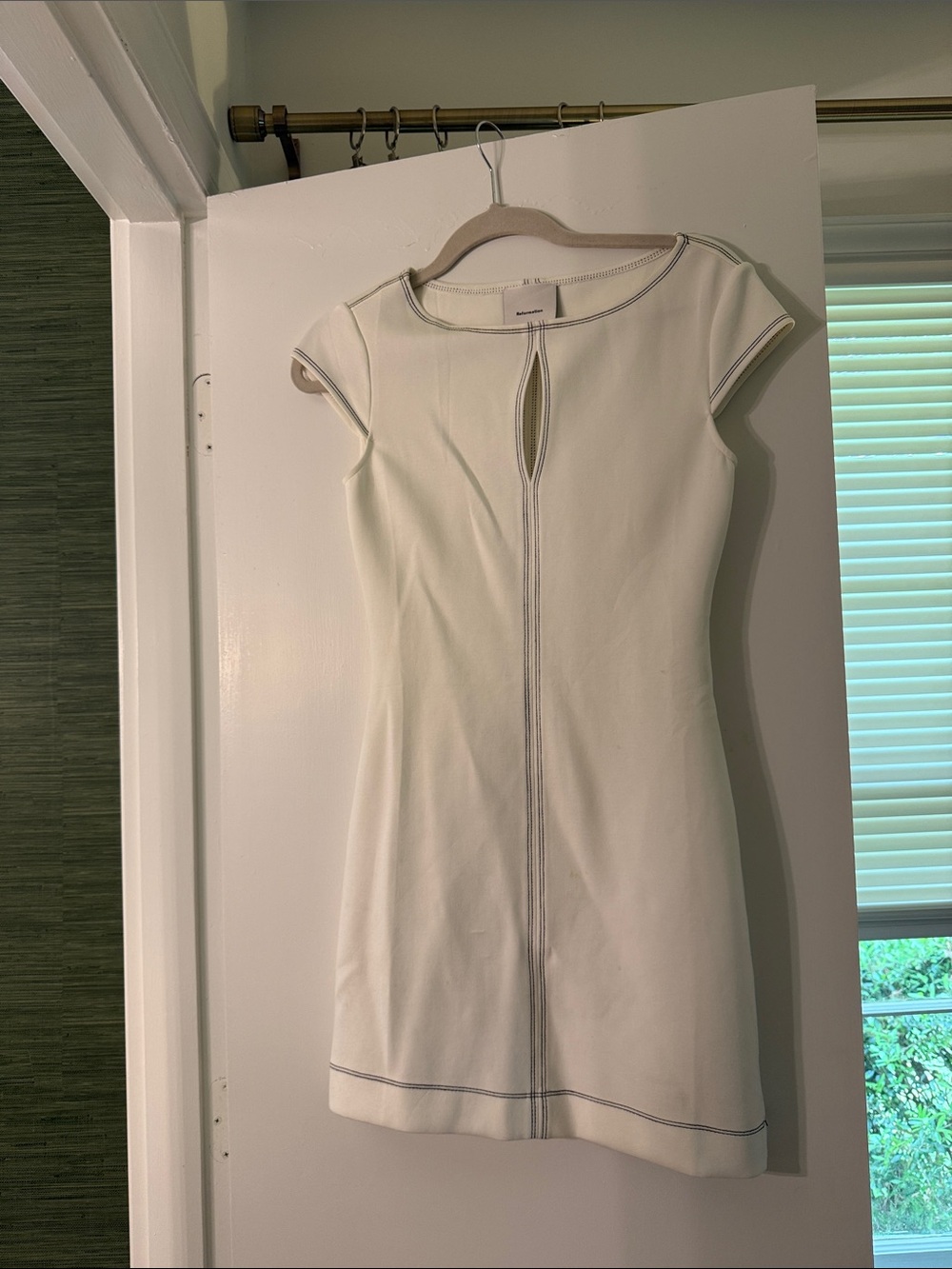 Reformation Cream Mini Dress with Contrast Stitching